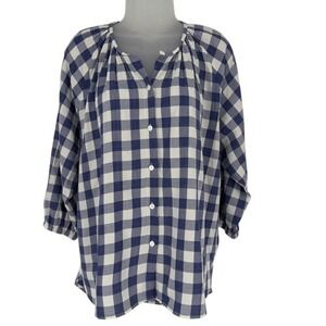 Nom Maternity Provence Blue White Gingham Nursing Button Front Top Medium